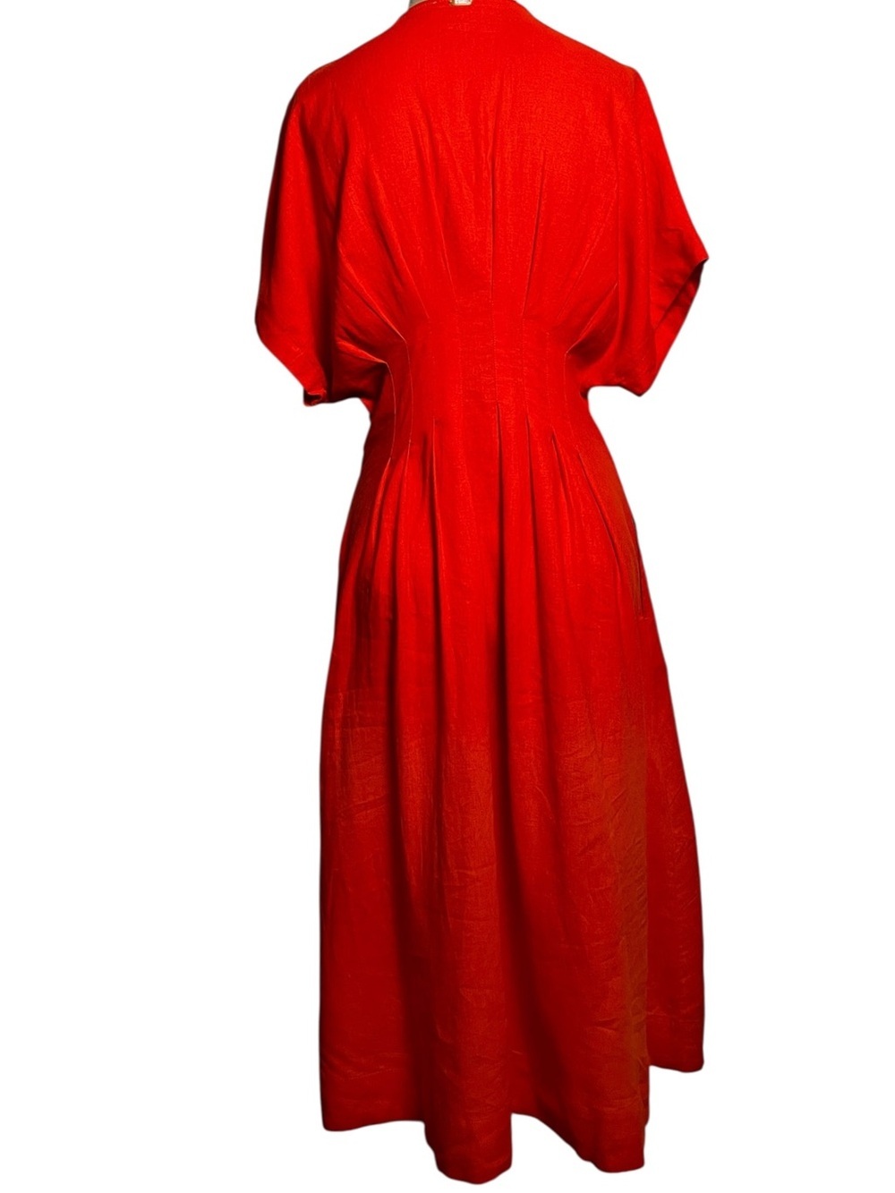 Scotch & Soda Pleated Dolman Sleeve Linen Blend Orange Midi Dress Small - Picture 10 of 14